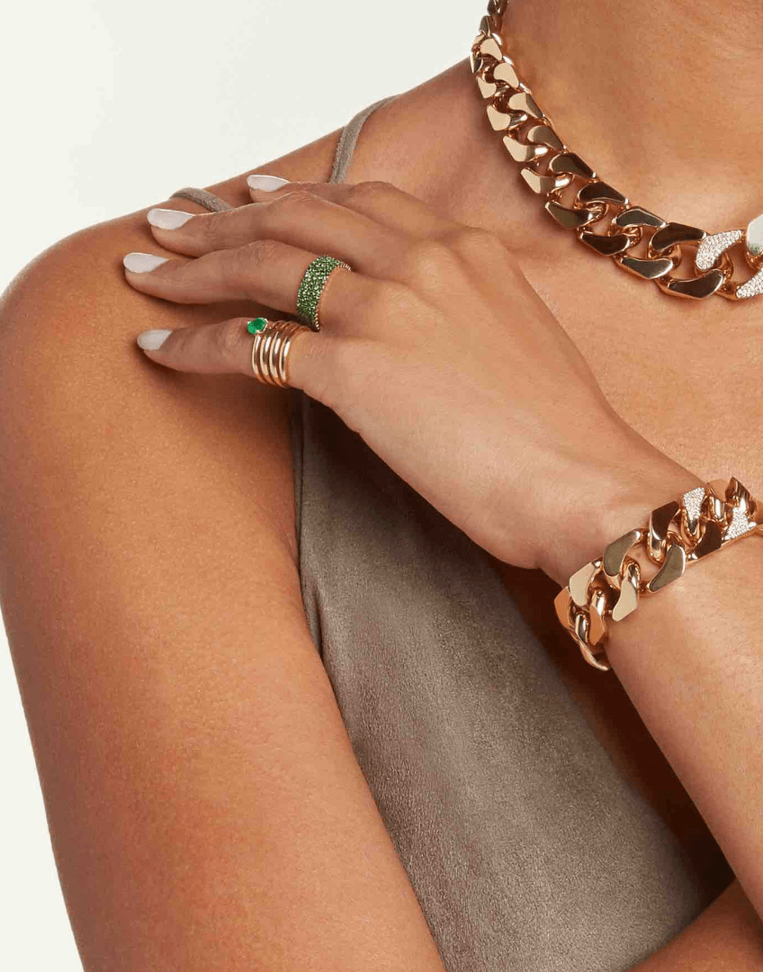 SHAY JEWELRY-Emerald Spiral Heart Pinky Ring-YELLOW GOLD