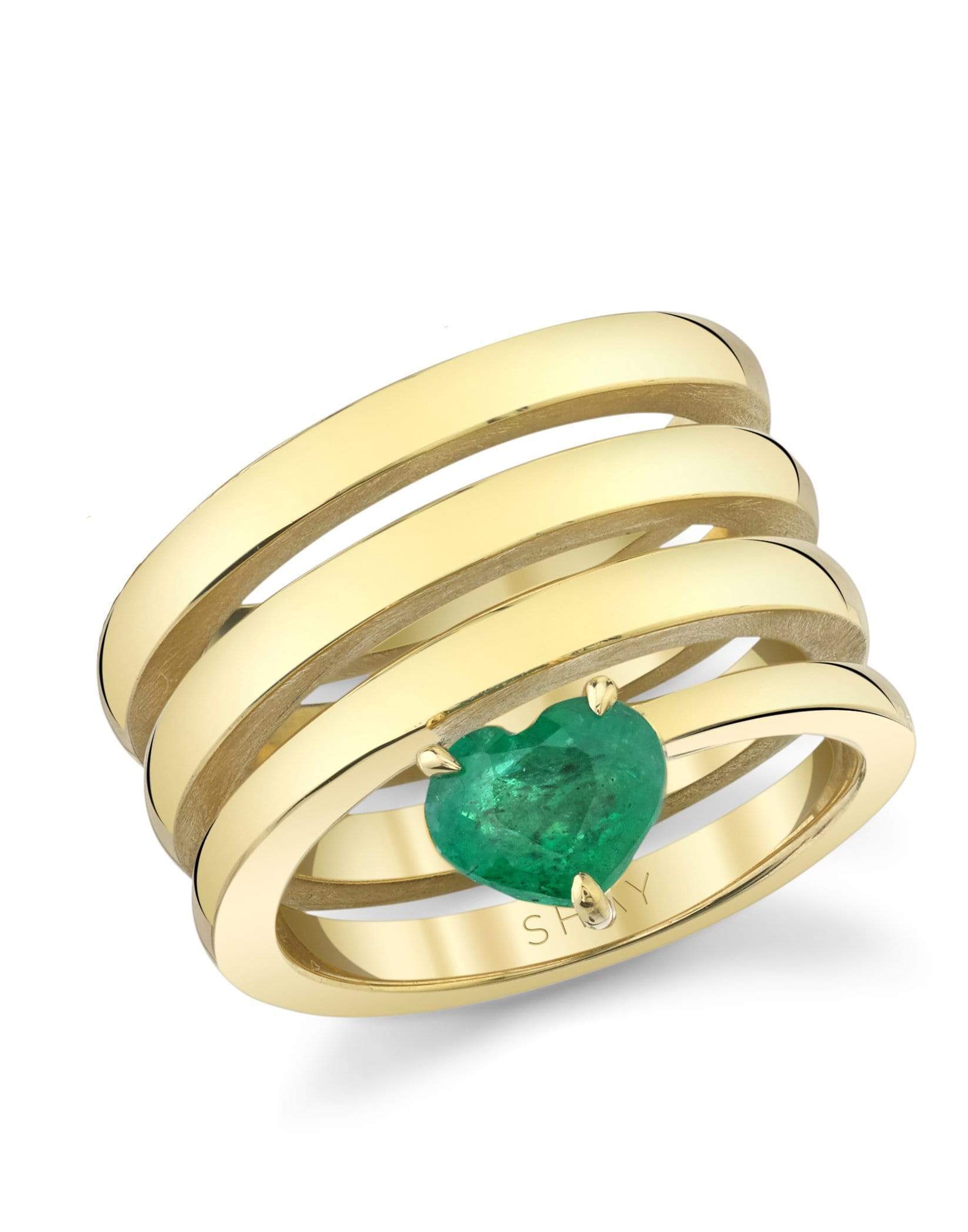 SHAY JEWELRY-Emerald Spiral Heart Pinky Ring-YELLOW GOLD