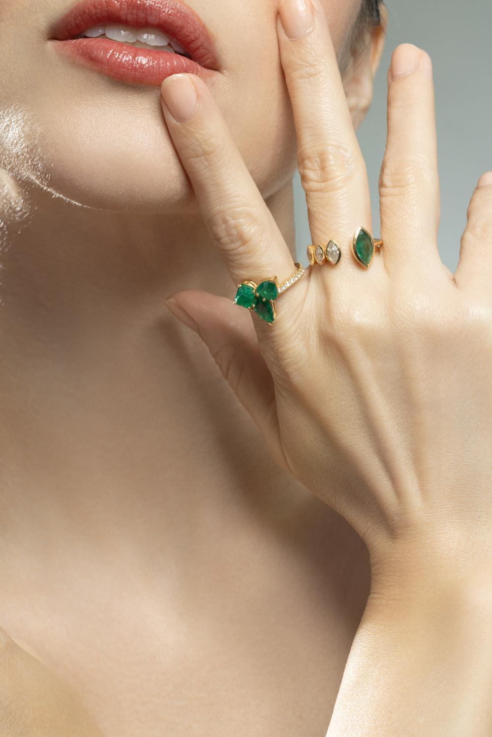 Diamond Emerald Cluster Band Ring-YELLOW GOLD-6-JEWELRYFINE JEWELRING-SHAY JEWELRY