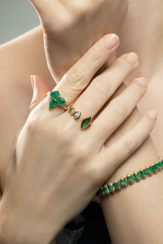 Diamond Emerald Cluster Band Ring-YELLOW GOLD-6-JEWELRYFINE JEWELRING-SHAY JEWELRY