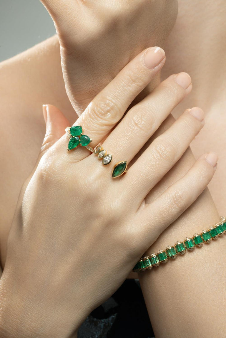 Diamond Emerald Cluster Band Ring