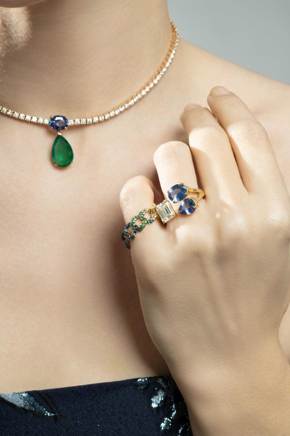 Blue Sapphire Diamond Triple Threat Ring-YELLOW GOLD-6.5-JEWELRYFINE JEWELRING-SHAY JEWELRY