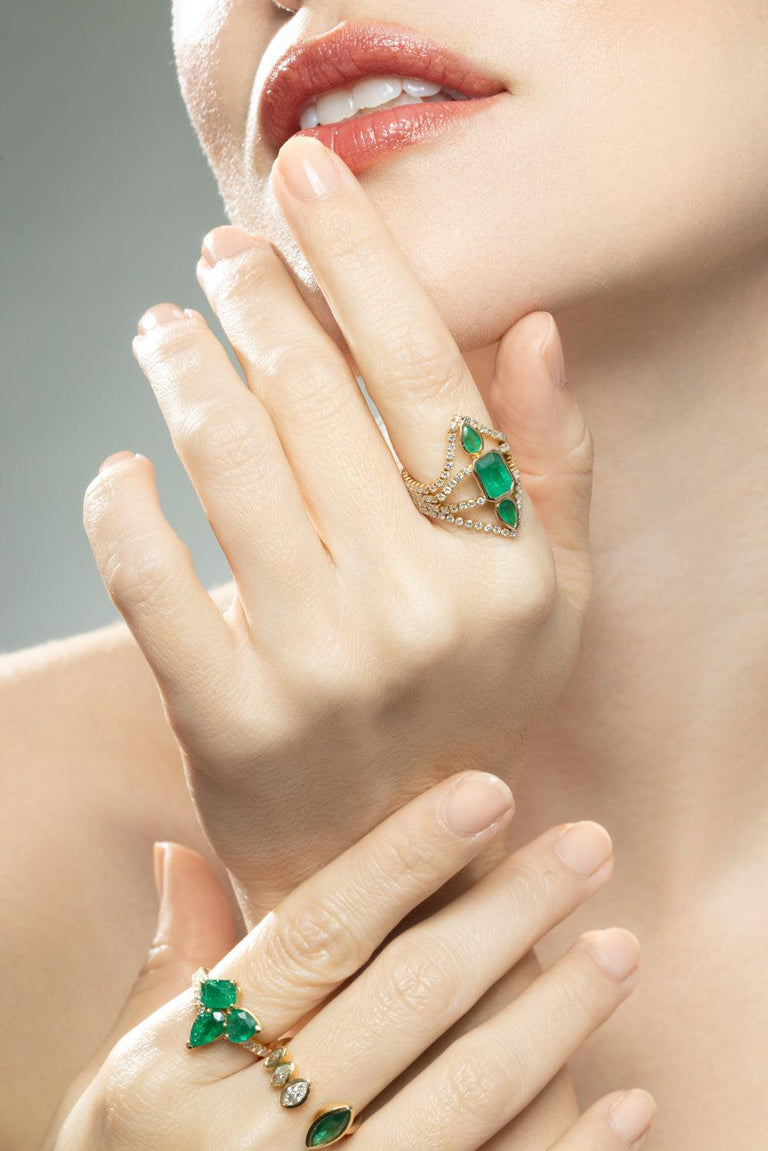 Emerald Diamond Deco Stacked Ring
