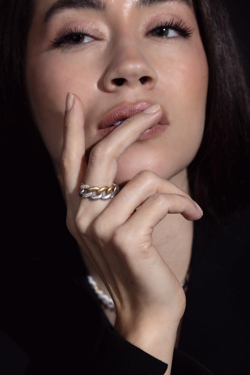 SHAY JEWELRY-Essential Two-Tone Link Ring-YELLOW GOLD