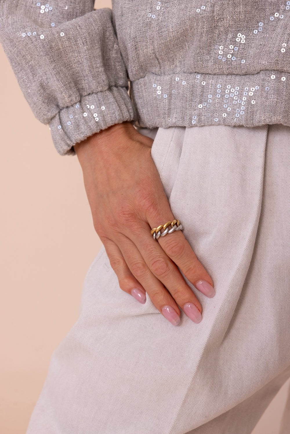 SHAY JEWELRY-Essential Two-Tone Link Ring-YELLOW GOLD