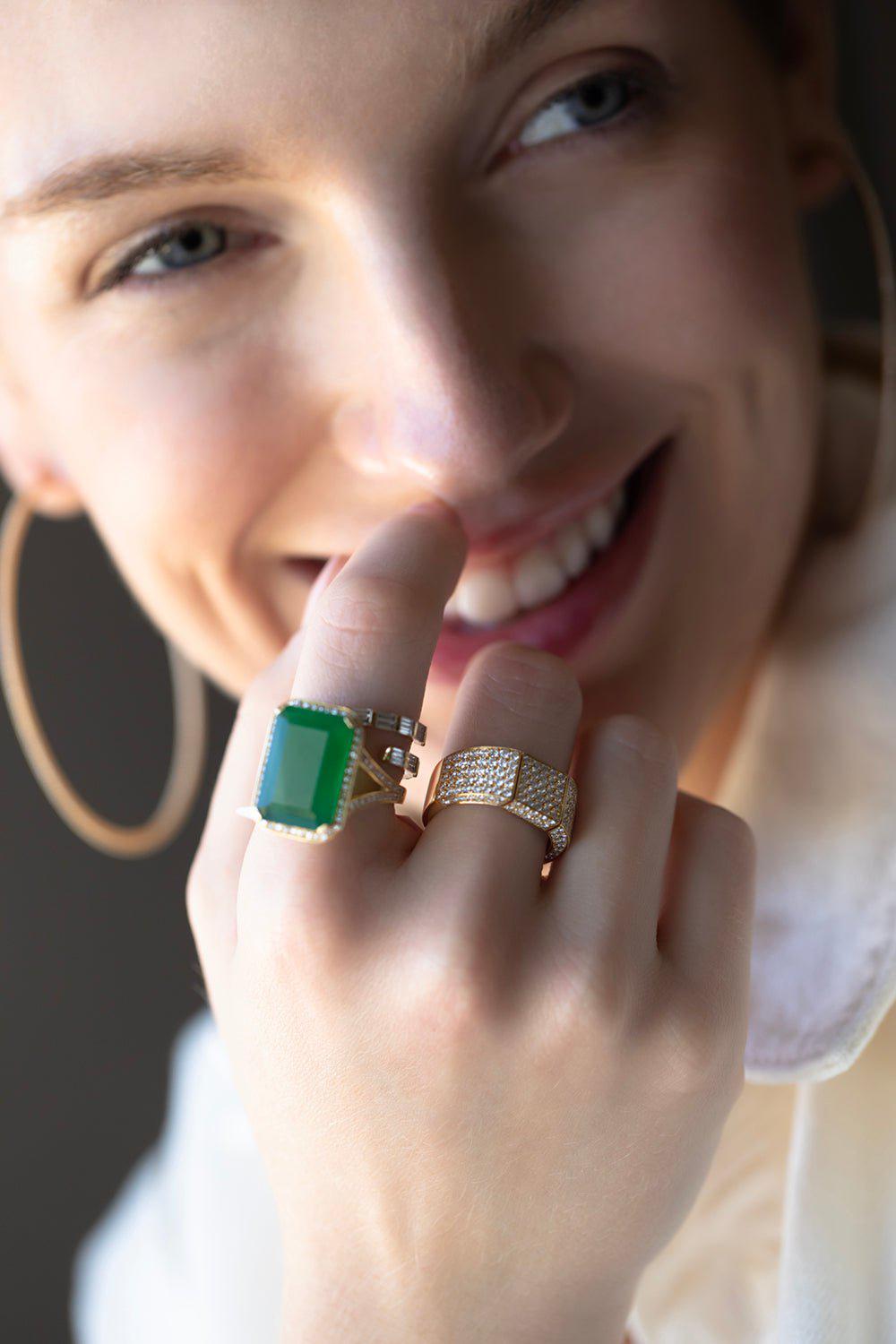 SHAY JEWELRY-Green Onyx Portrait Ring-YELLOW GOLD