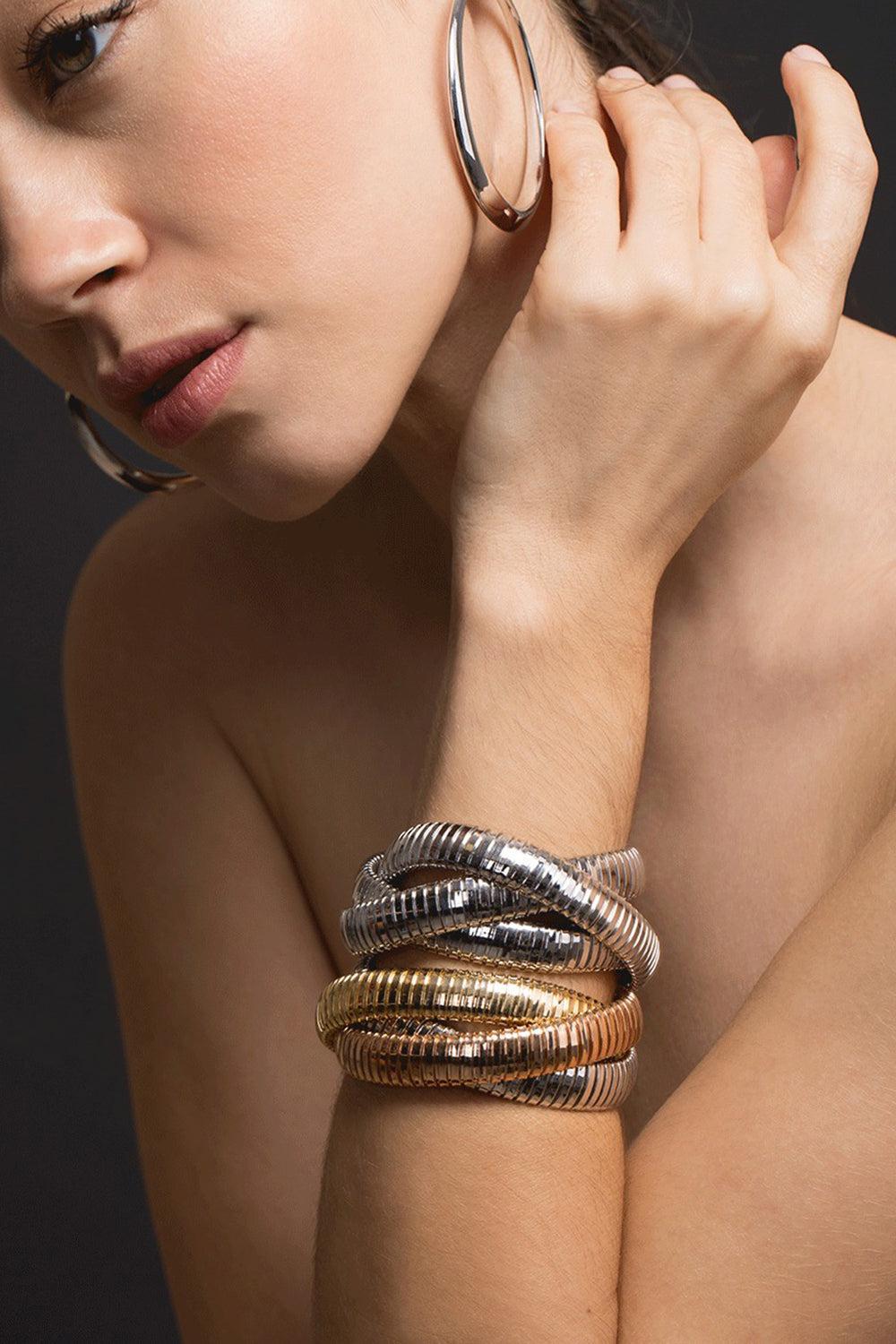 12mm Three Band Rolling Bracelet - 16.5cm-WHITE GOLD-16.5-JEWELRYFINE JEWELBRACELET O-SIDNEY GARBER