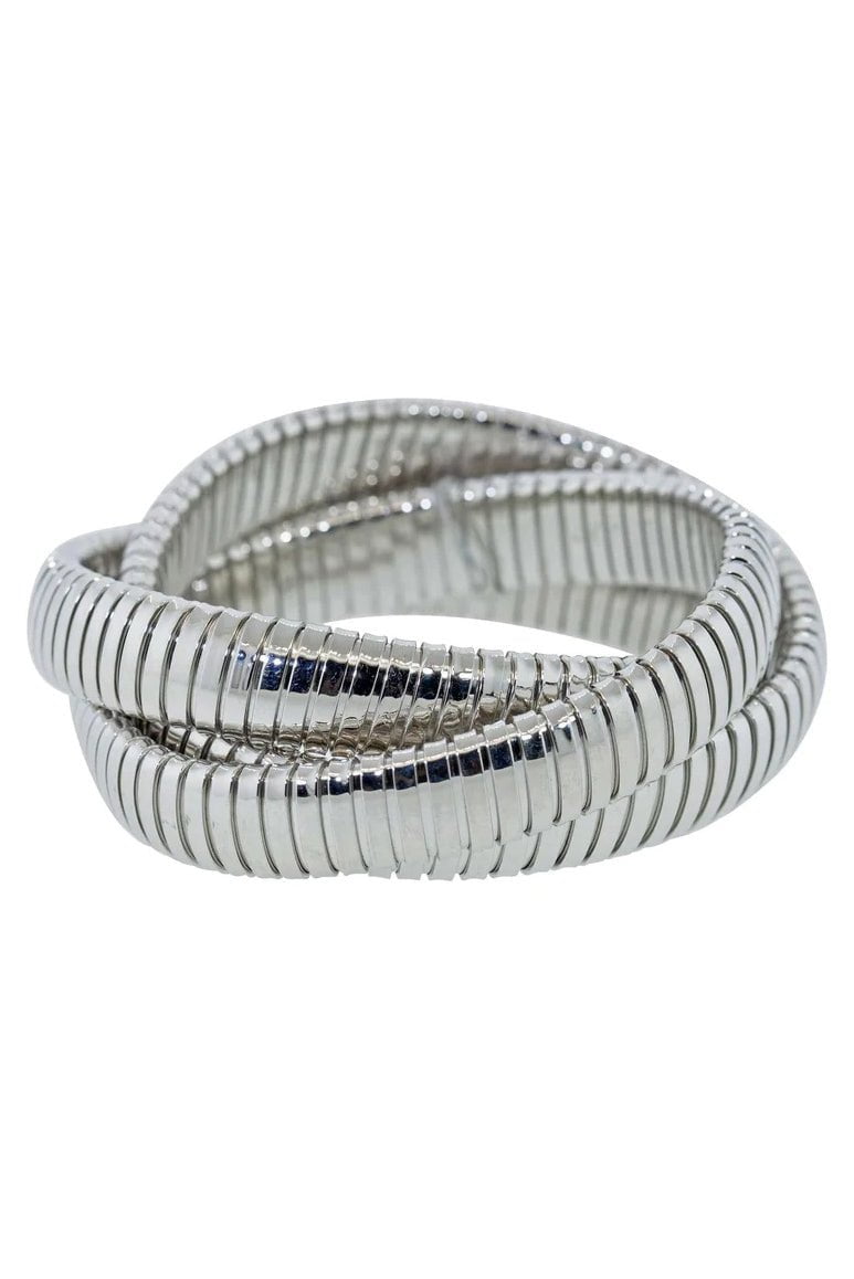 SIDNEY GARBER-12MM White Gold Three Band Rolling Bracelet-WHITE GOLD