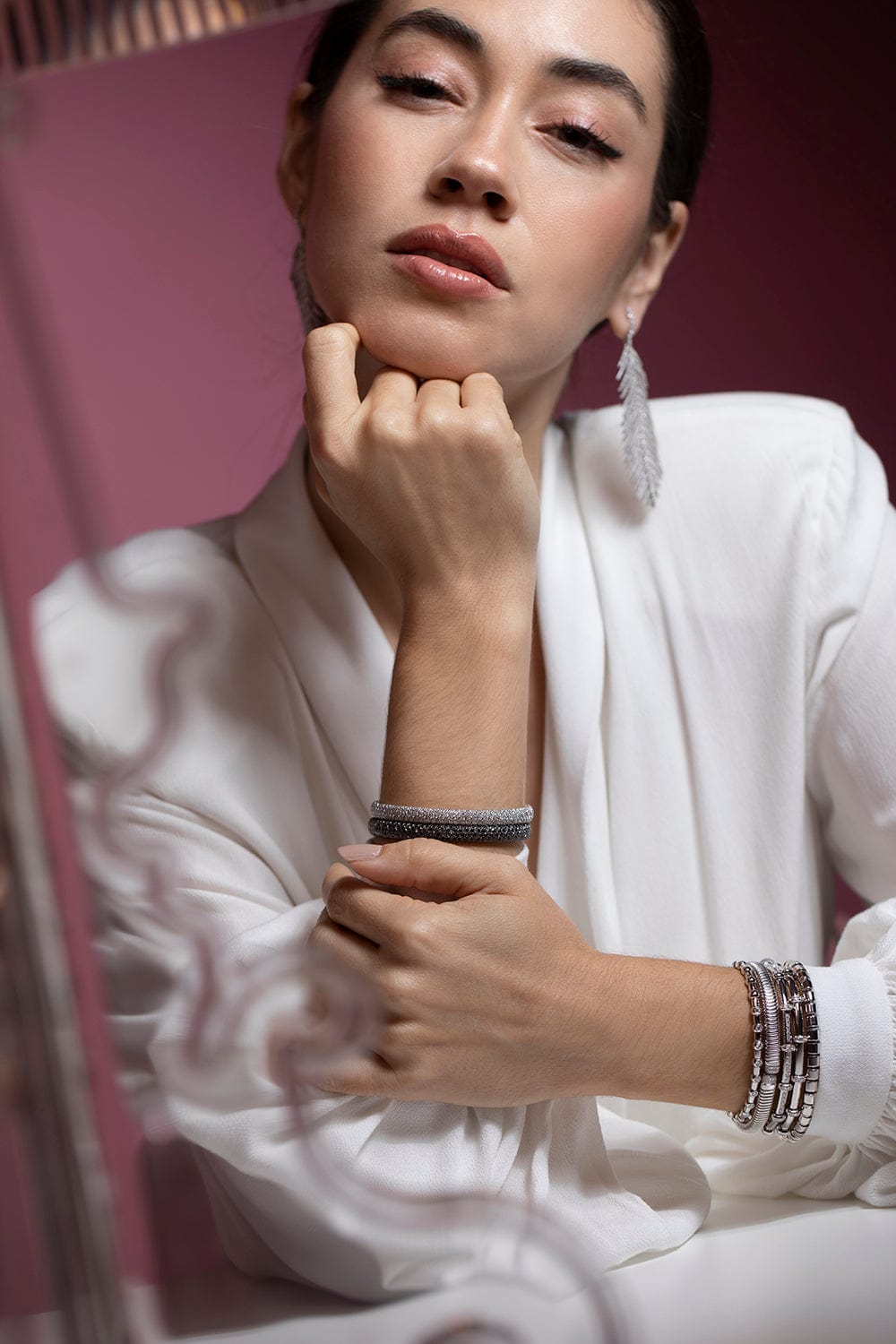 SIDNEY GARBER-Black Diamond Pave Stretch Bracelet-WHITE GOLD