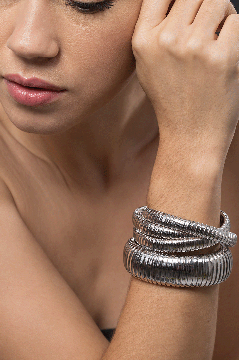 SIDNEY GARBER-Domed Cuff Bracelet-WHITE GOLD