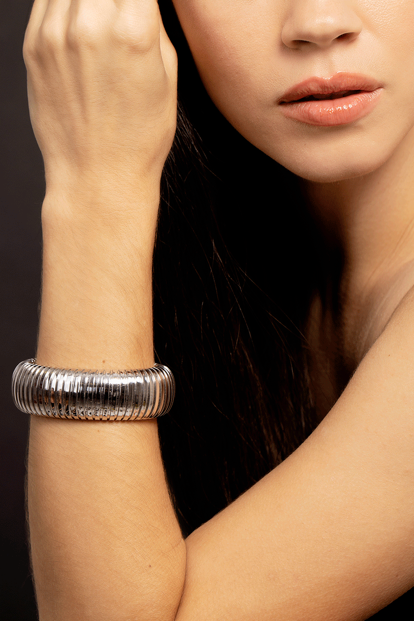 SIDNEY GARBER-Domed Cuff Bracelet-WHITE GOLD