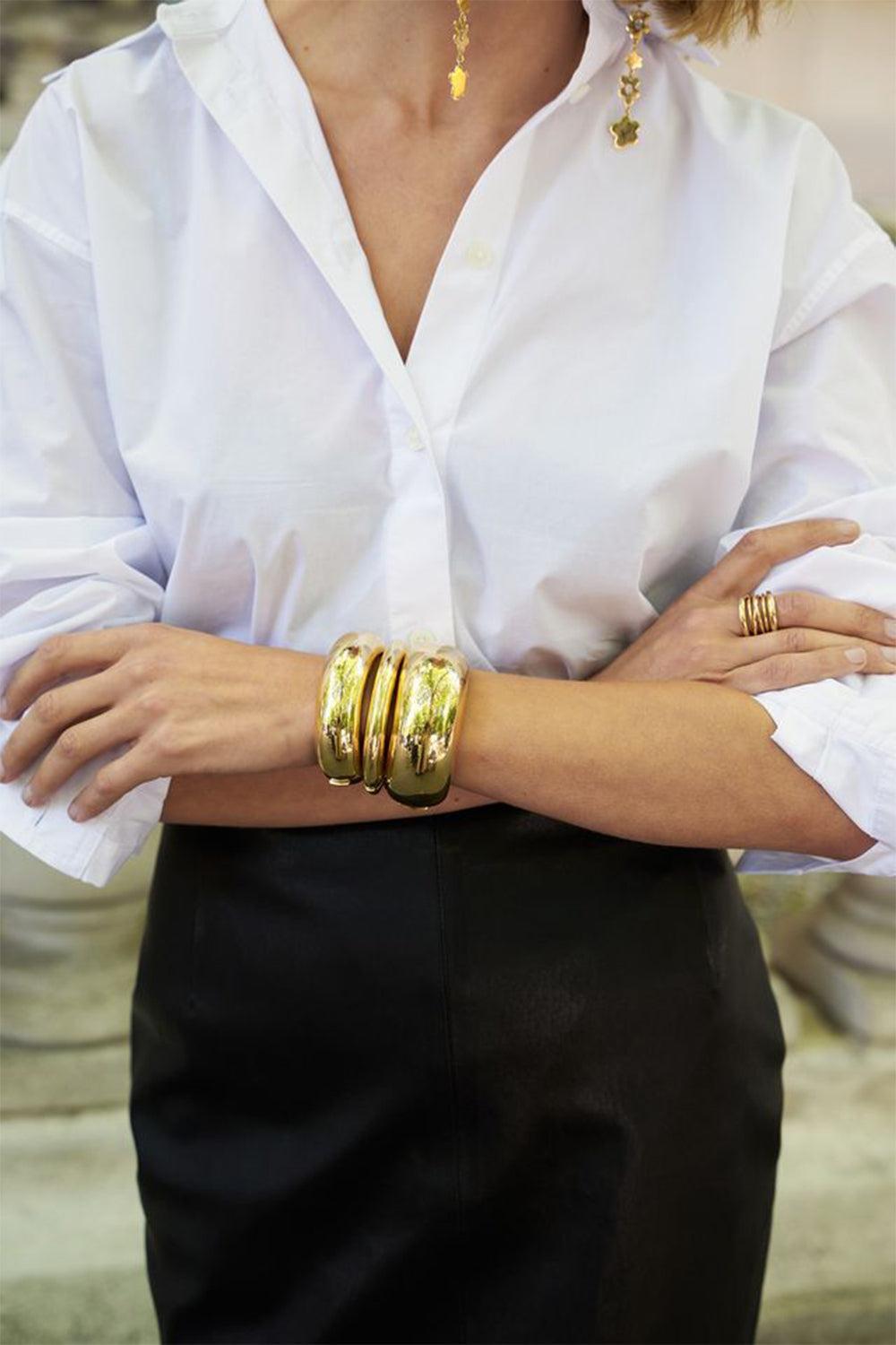 French Dome Bangle Bracelet - 14mm-YELLOW GOLD-JEWELRYFINE JEWELBRACELET O-SIDNEY GARBER