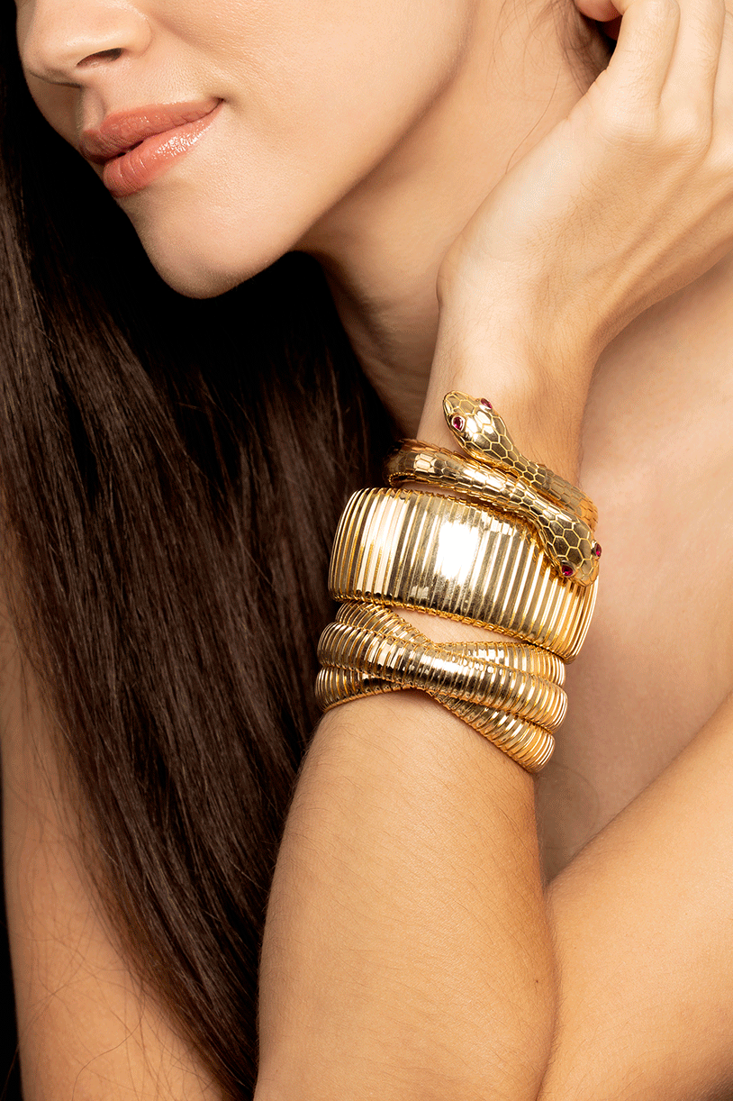 SIDNEY GARBER-Wide Flat Golden Cuff Bracelet-YELLOW GOLD