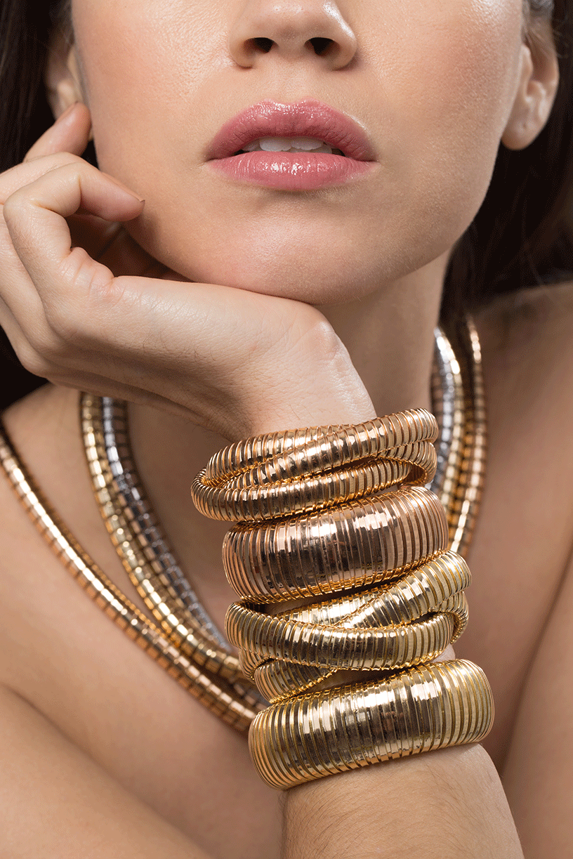 SIDNEY GARBER-Three Rolling Band Bracelet 9mm-YELLOW GOLD