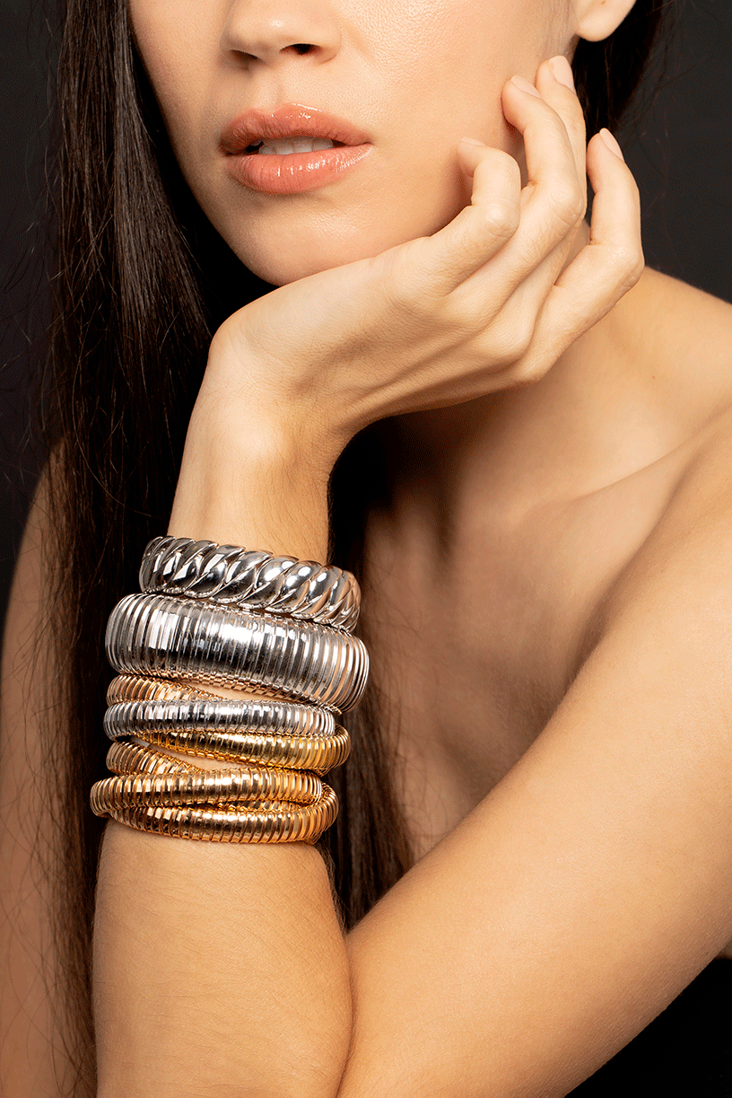 SIDNEY GARBER-Tri-Color Rolling Band Bracelet-YELLOW GOLD