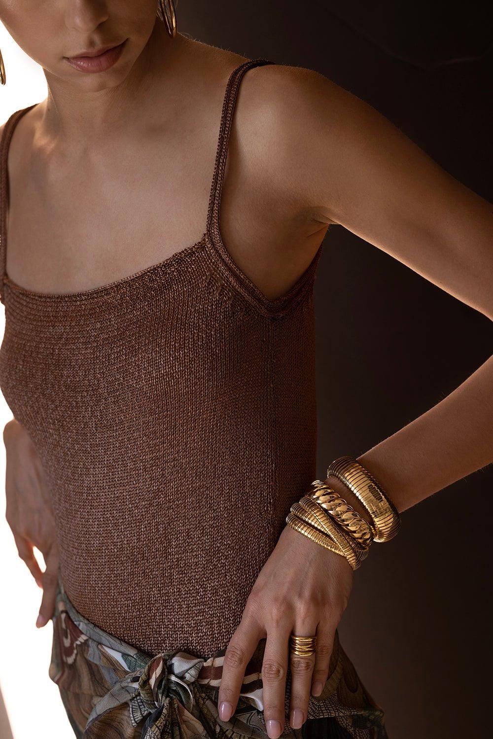 SIDNEY GARBER-Skinny Wave Stretch Bracelet-YELLOW GOLD