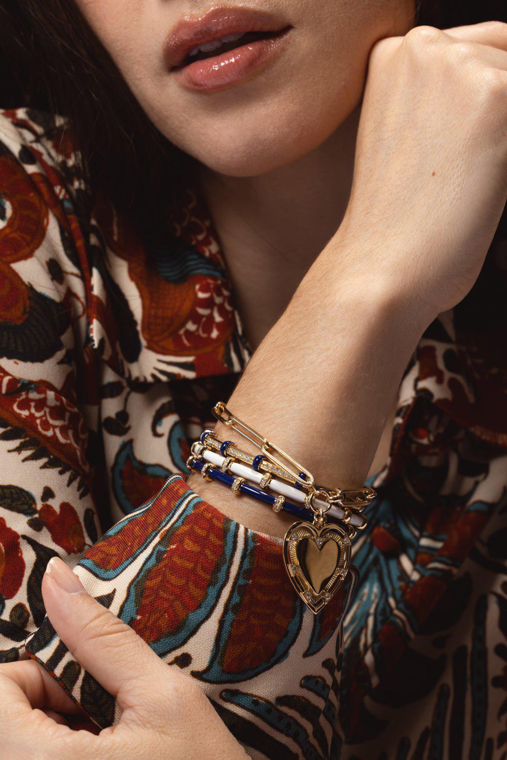 SIDNEY GARBER-White Enamel Bar Carly Bracelet-YELLOW GOLD