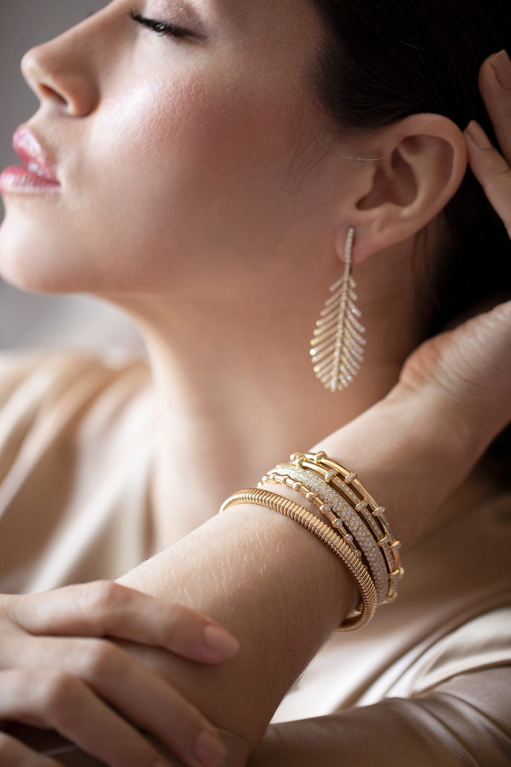 SIDNEY GARBER-Yellow Gold Pave Stretch Bracelet-YELLOW GOLD