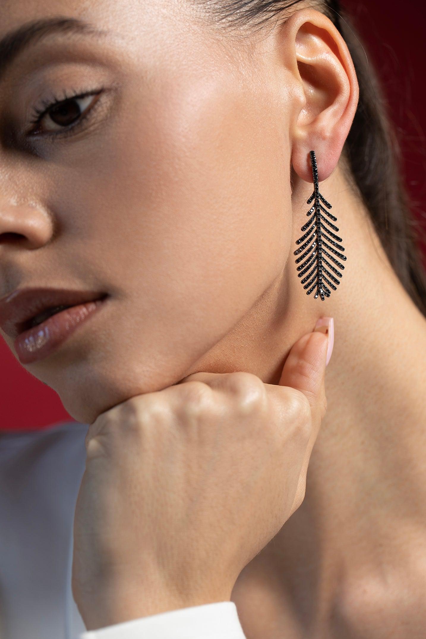 SIDNEY GARBER-Plume Earrings - Black Diamond-BLKRHDM