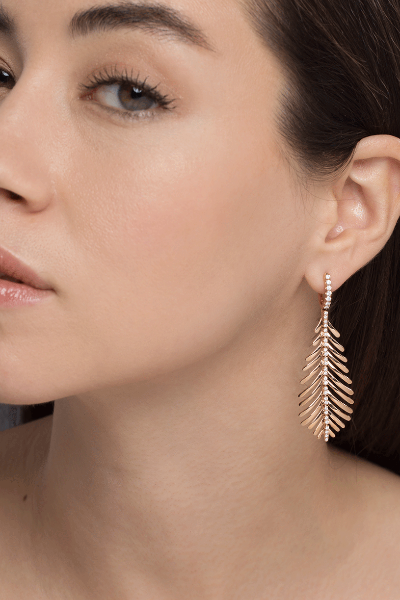 SIDNEY GARBER-Diamond Spine Plume Earrings-ROSE GOLD