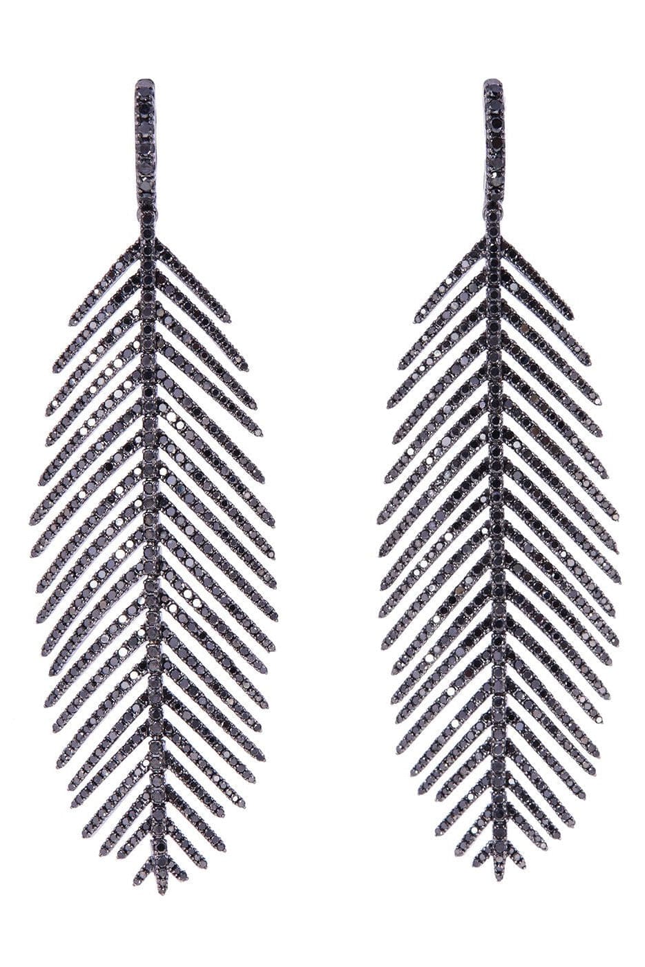 SIDNEY GARBER-Black Diamond Feathers That Move Earrings-WHITE GOLD