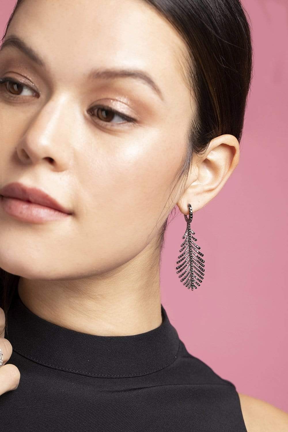 SIDNEY GARBER-Black Diamond Plume Earrings-WHITE GOLD