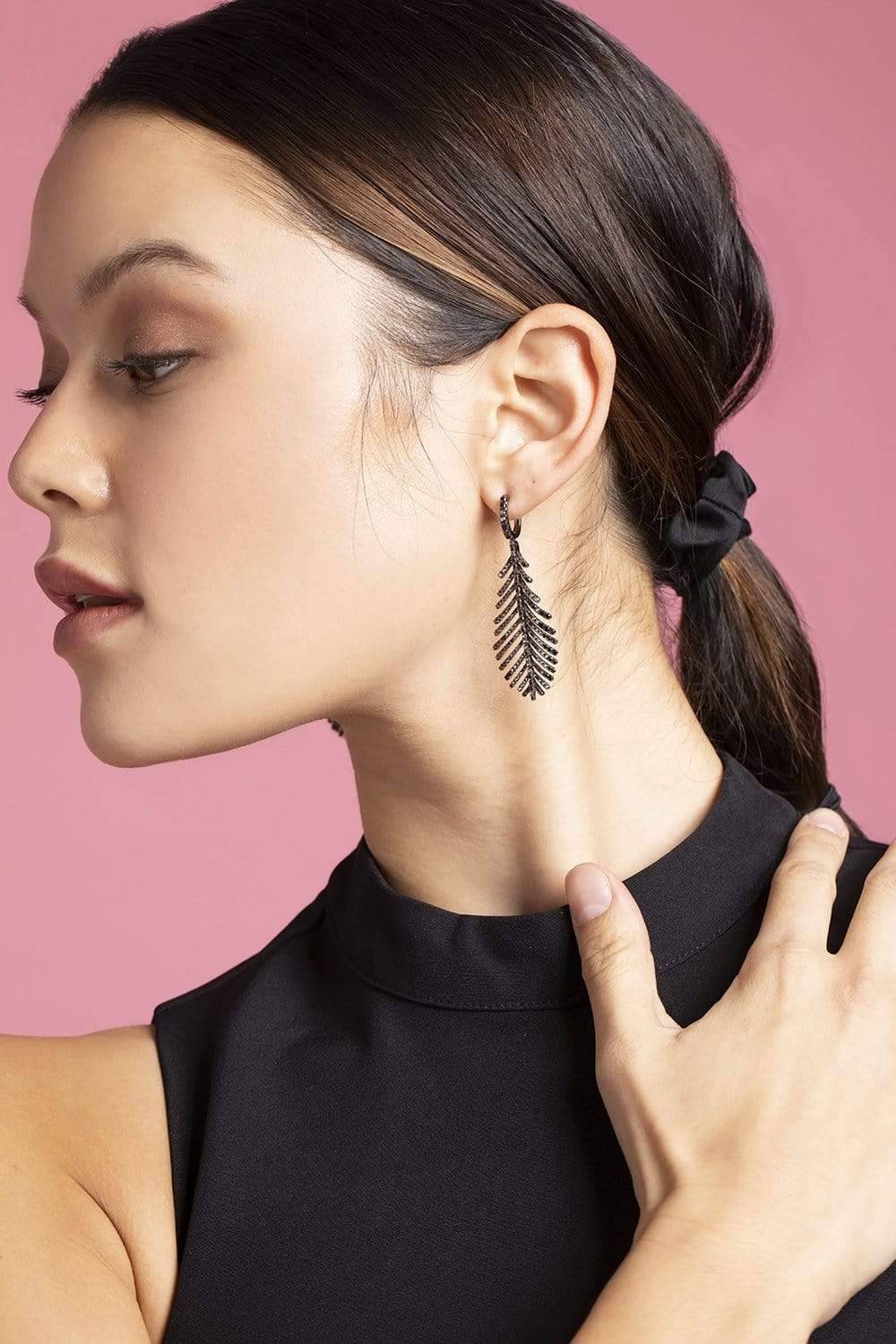 SIDNEY GARBER-Black Diamond Plume Earrings-WHITE GOLD