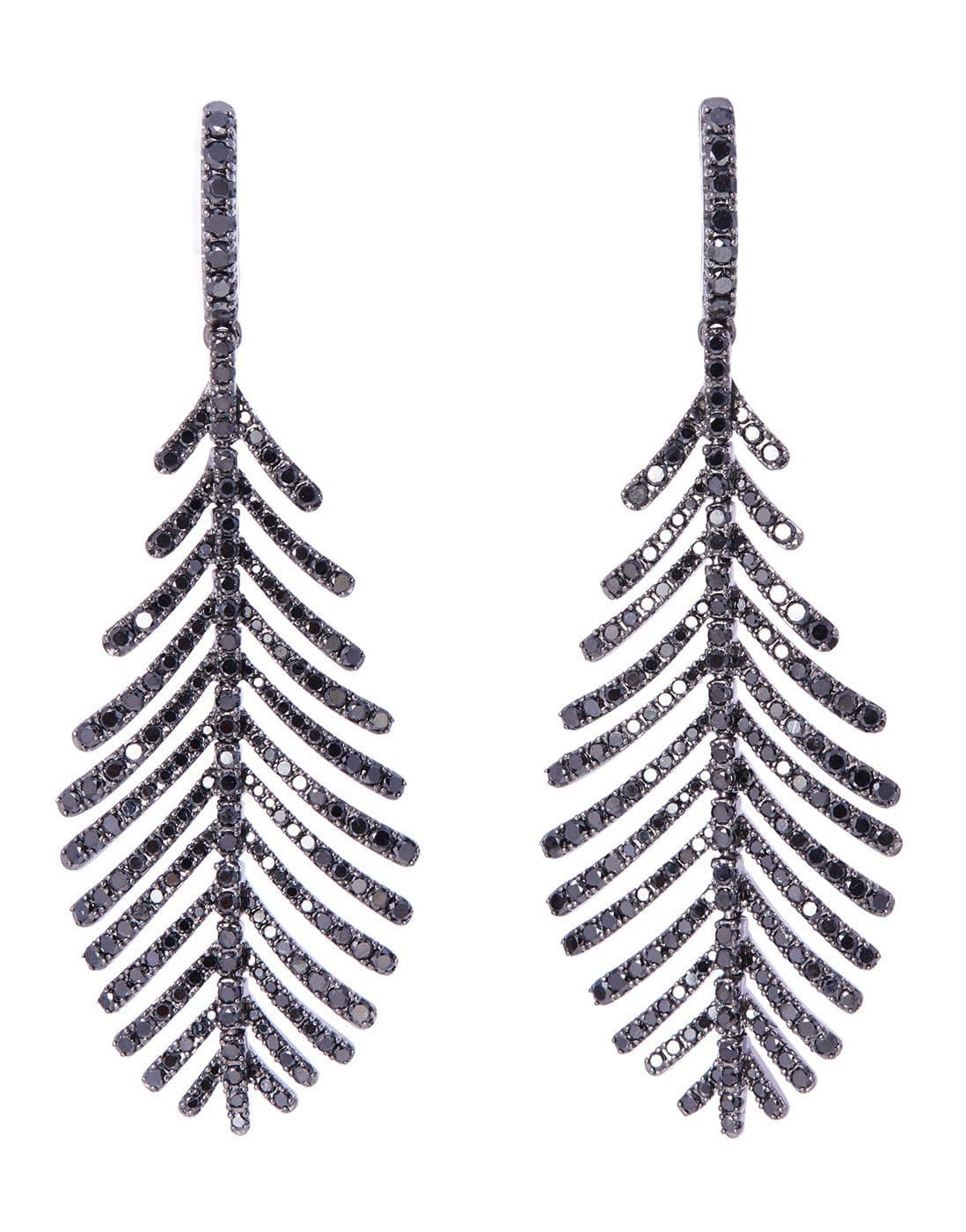 SIDNEY GARBER-Black Diamond Plume Earrings-WHITE GOLD