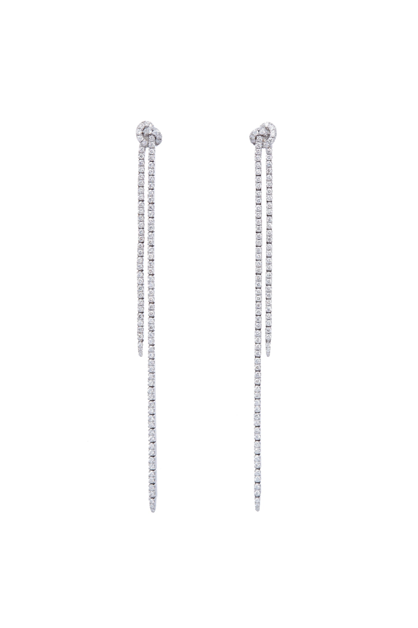 SIDNEY GARBER-Cropped Diamond Long Knot Earrings-WHITE GOLD