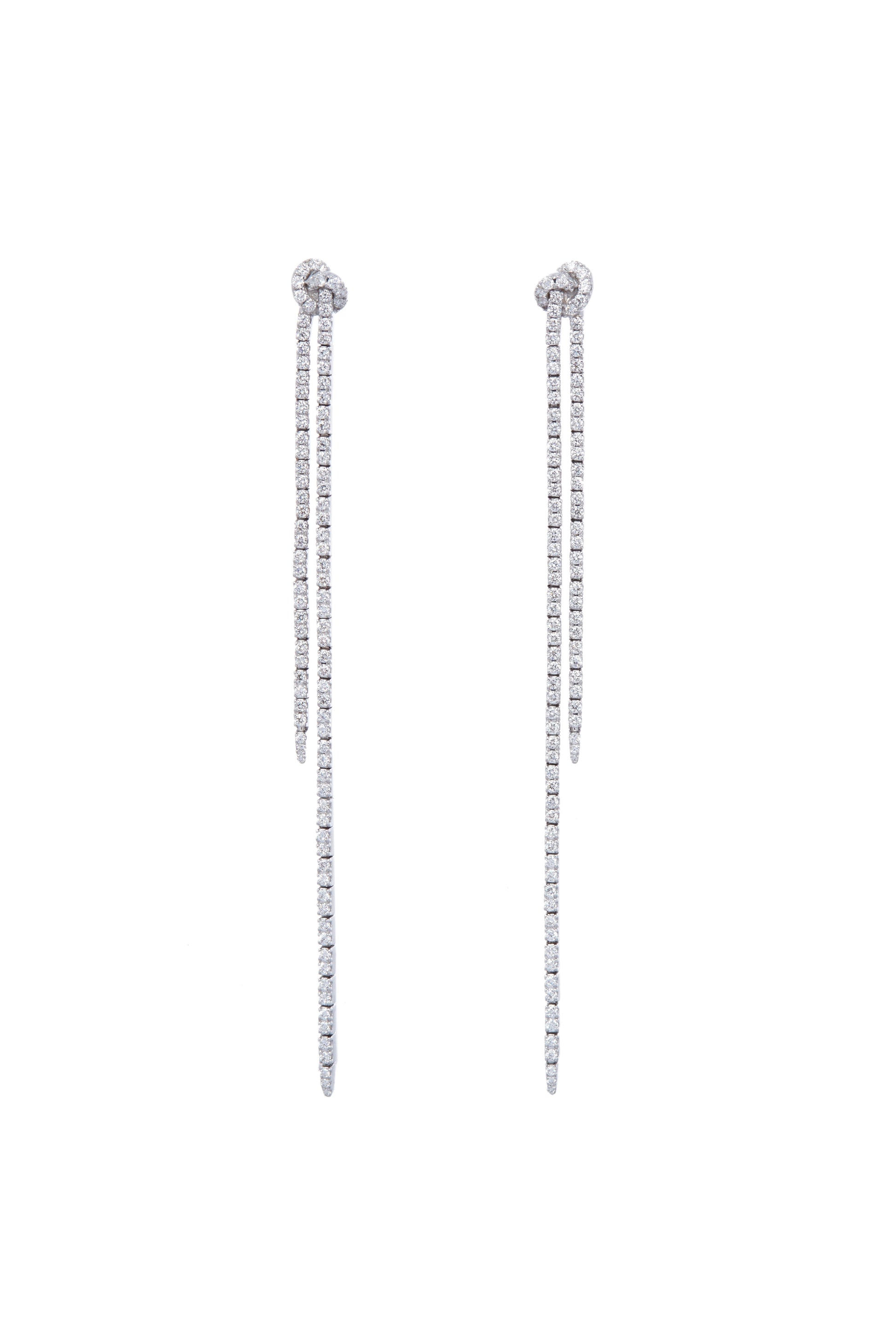 SIDNEY GARBER-Cropped Diamond Long Knot Earrings-WHITE GOLD