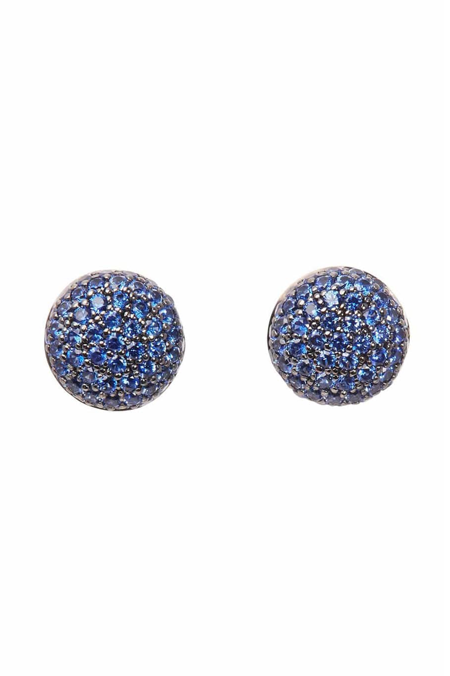 SIDNEY GARBER-Large Blue Sapphire Perfect Pave Button Earrings-WHITE GOLD