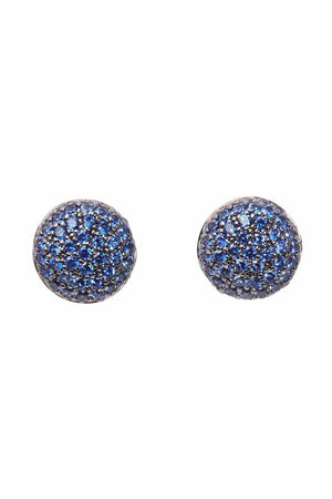 SIDNEY GARBER-Large Blue Sapphire Perfect Pave Button Earrings-WHITE GOLD