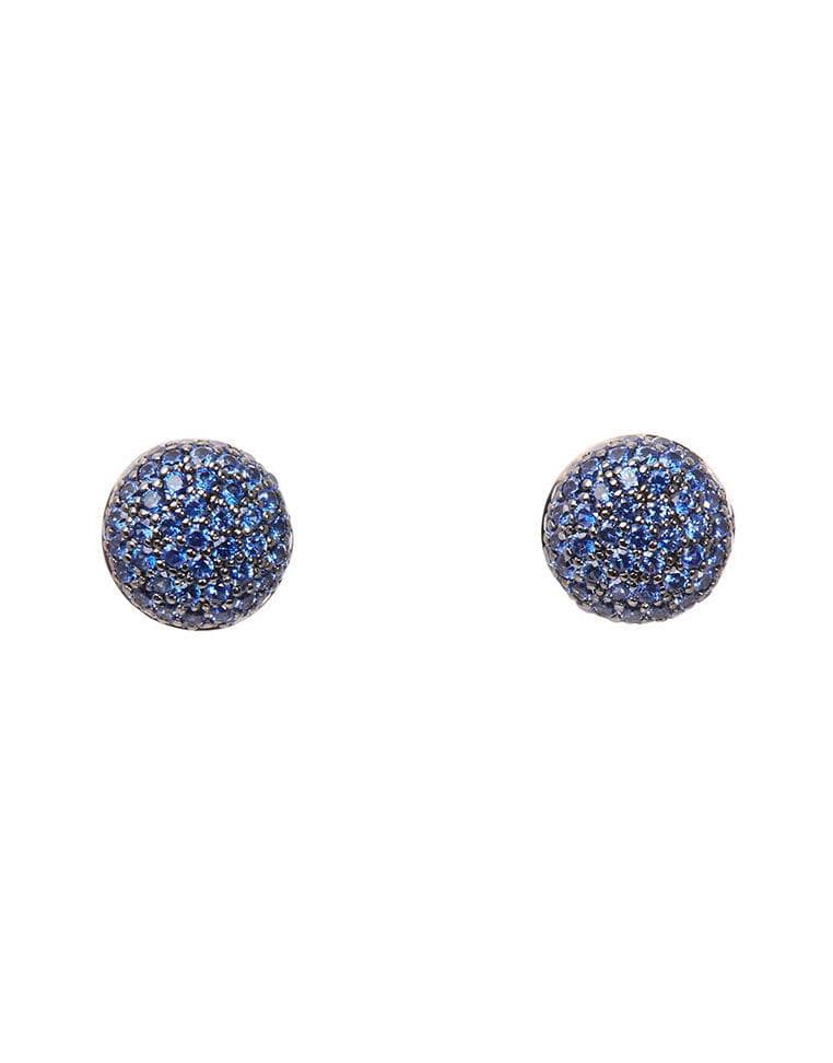 SIDNEY GARBER-Medium Blue Sapphire Perfect Pave Button Earrings-WHITE GOLD
