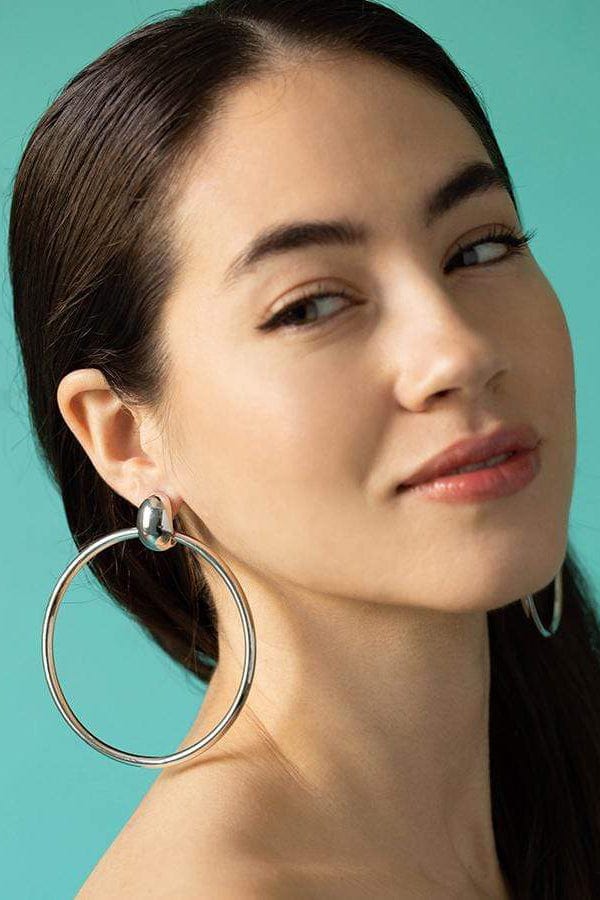 SIDNEY GARBER-Rounded Door Knocker Hoops-WHITE GOLD