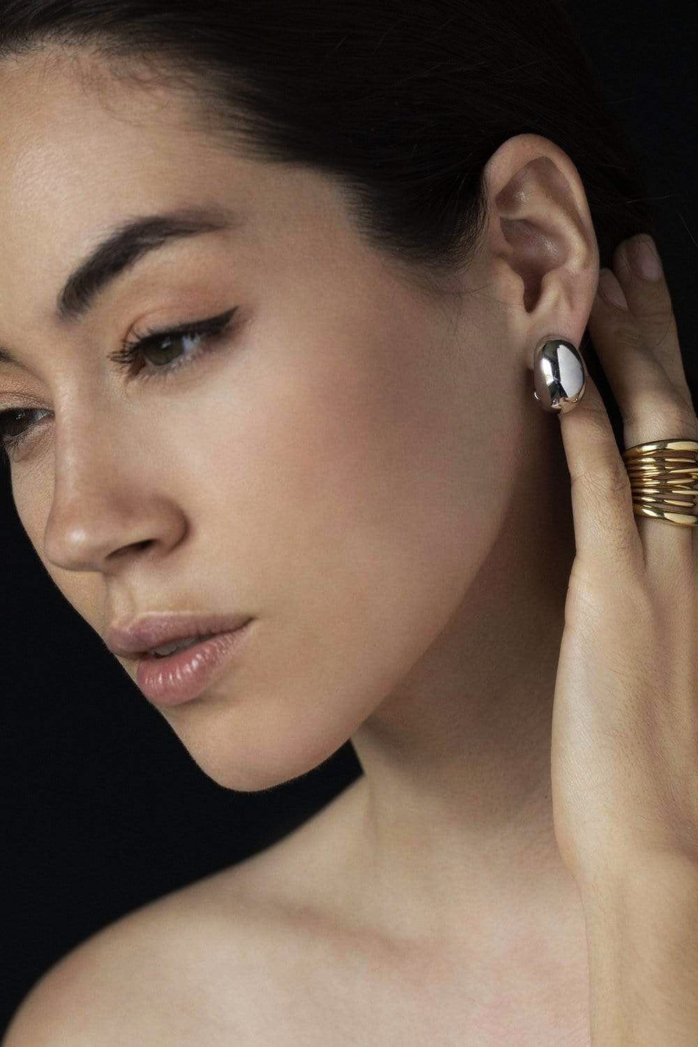 SIDNEY GARBER-Rounded Door Knocker Hoops-WHITE GOLD