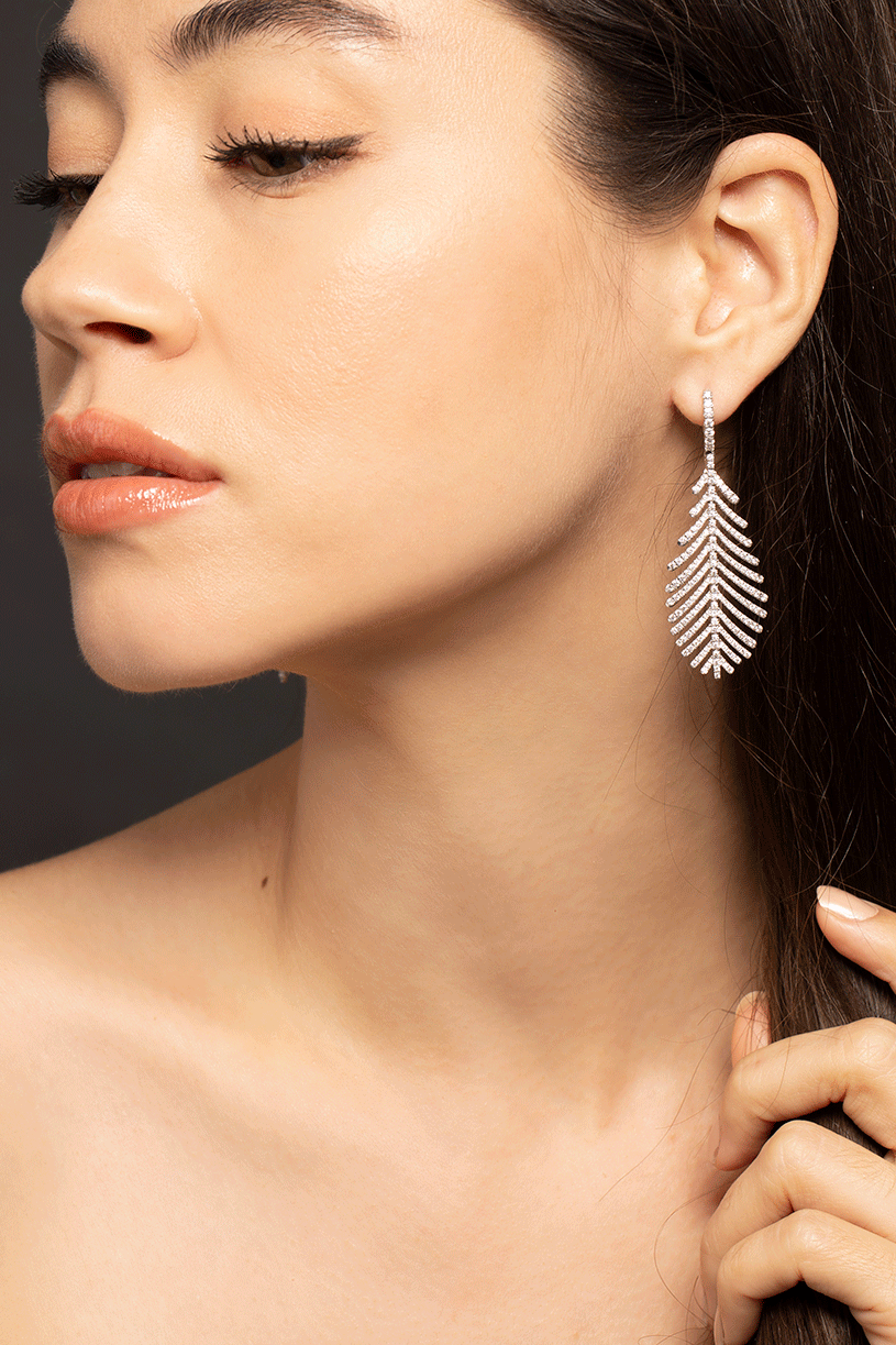 SIDNEY GARBER-White Gold Diamond Plume Post Earrings-WHITE GOLD