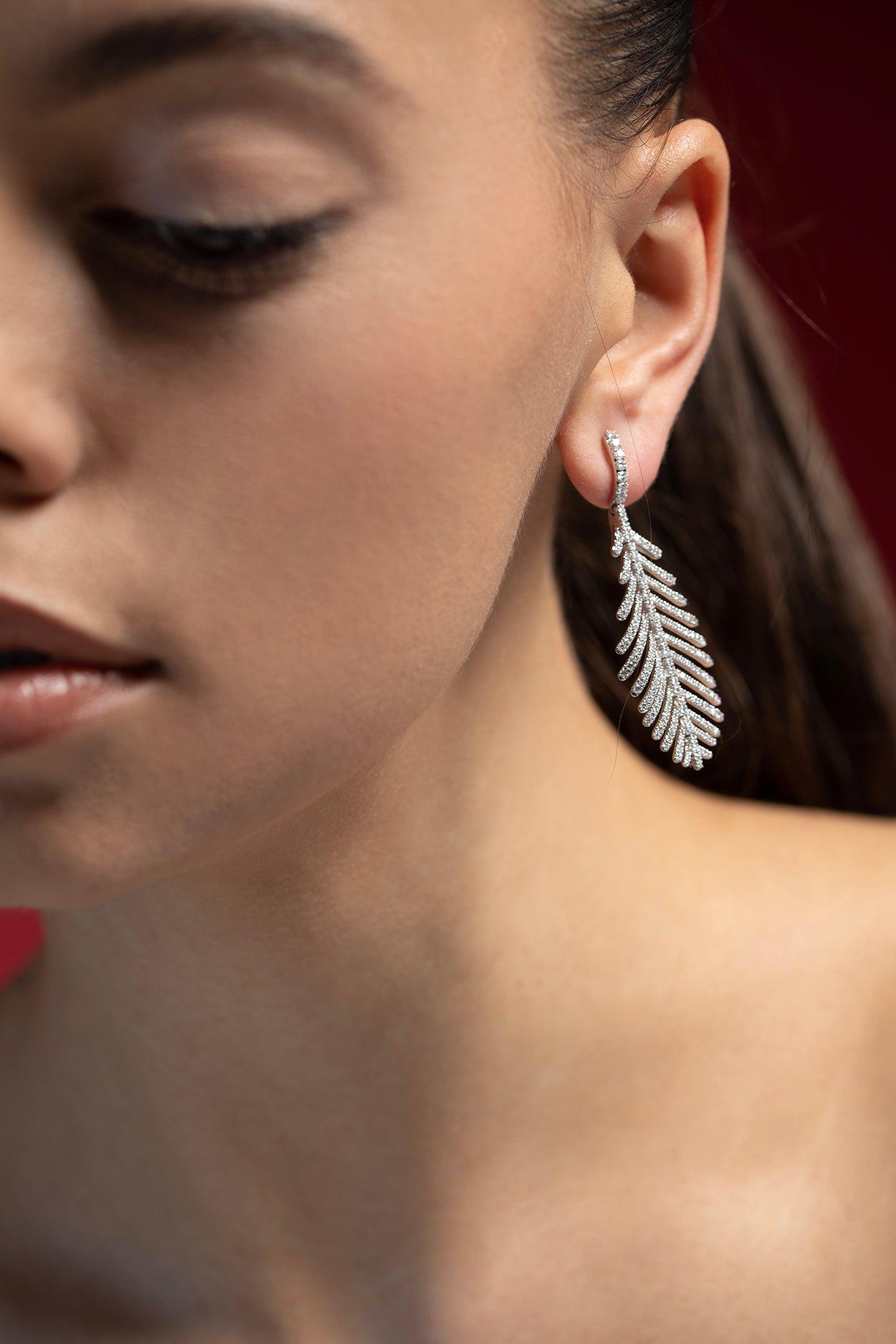 SIDNEY GARBER-White Gold Diamond Plume Post Earrings-WHITE GOLD