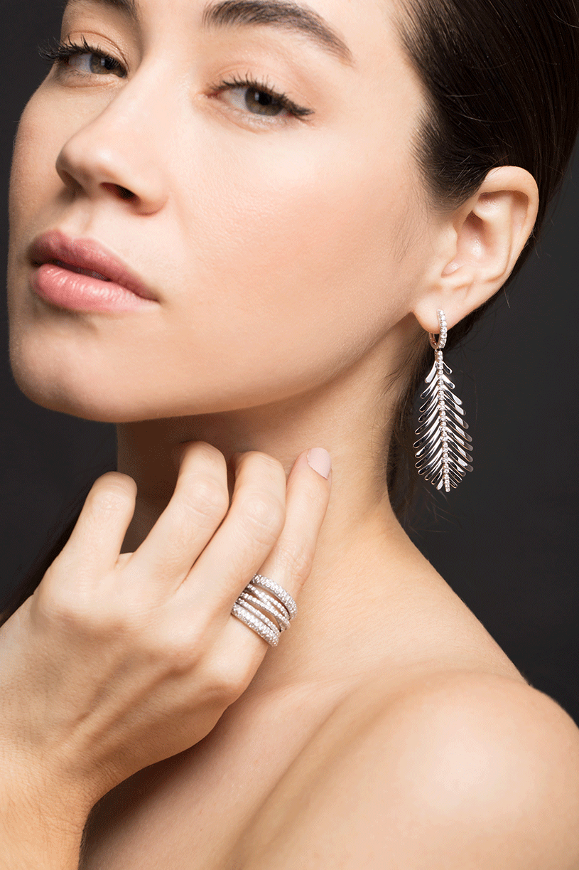 SIDNEY GARBER-White Gold Plume Earrings-WHITE GOLD