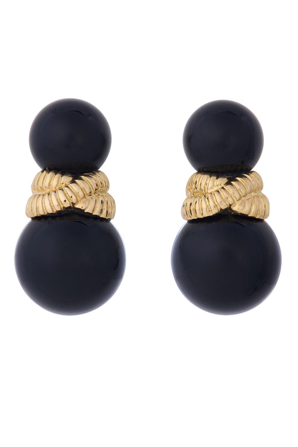 Black Agate Double Beaded Earrings-YELLOW GOLD-JEWELRYFINE JEWELEARRING-SIDNEY GARBER