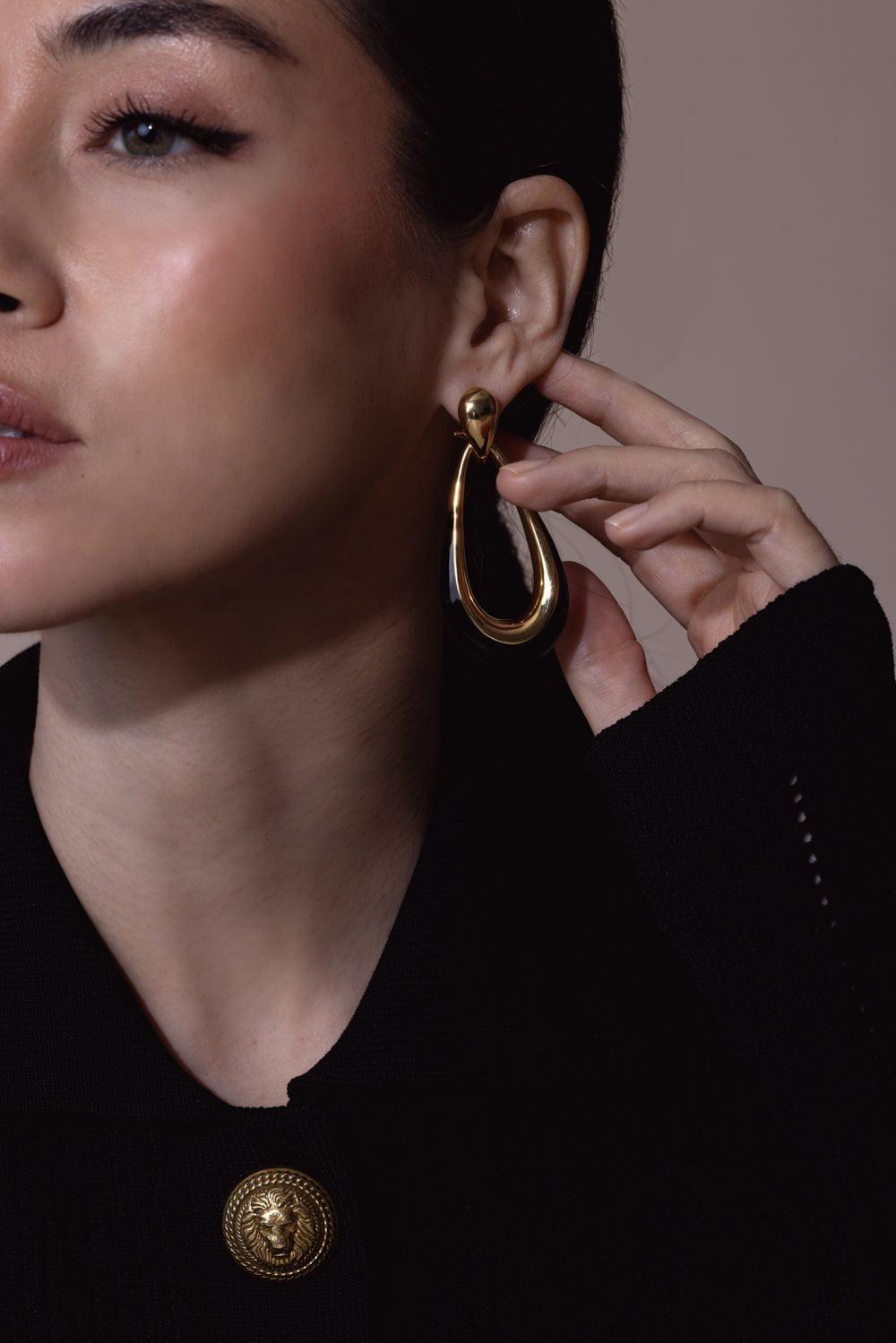 Black Door Knocker Earrings-YELLOW GOLD-JEWELRYFINE JEWELEARRING-Vendor