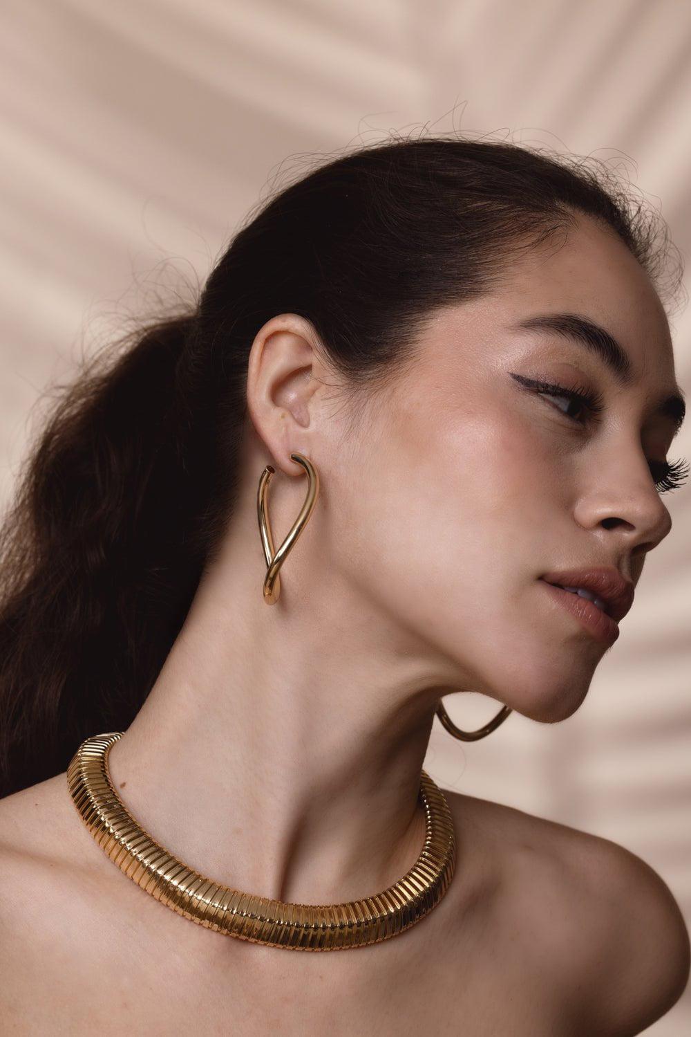 SIDNEY GARBER-Curved Opal Hoop Earrings-YELLOW GOLD
