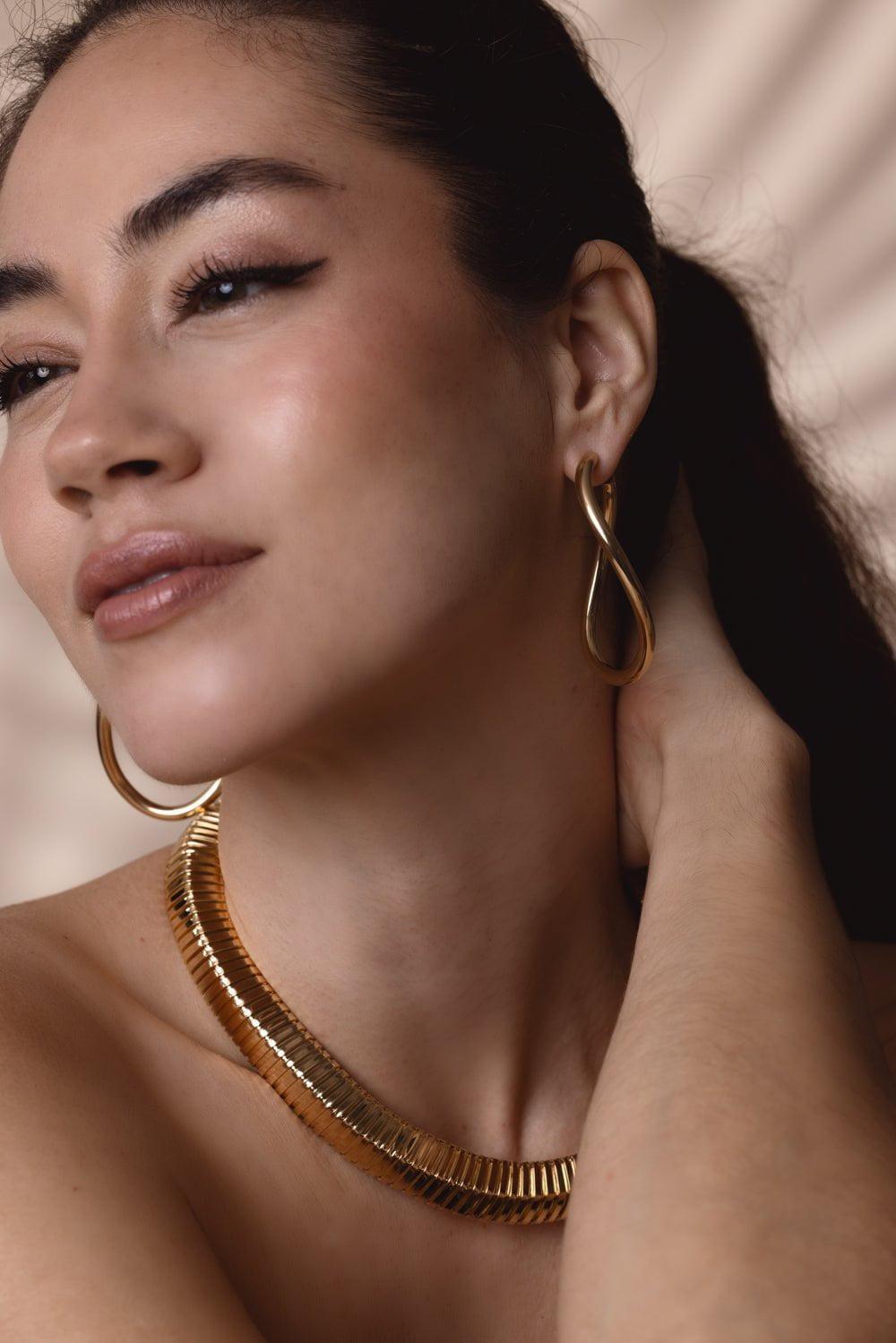 SIDNEY GARBER-Curved Opal Hoop Earrings-YELLOW GOLD