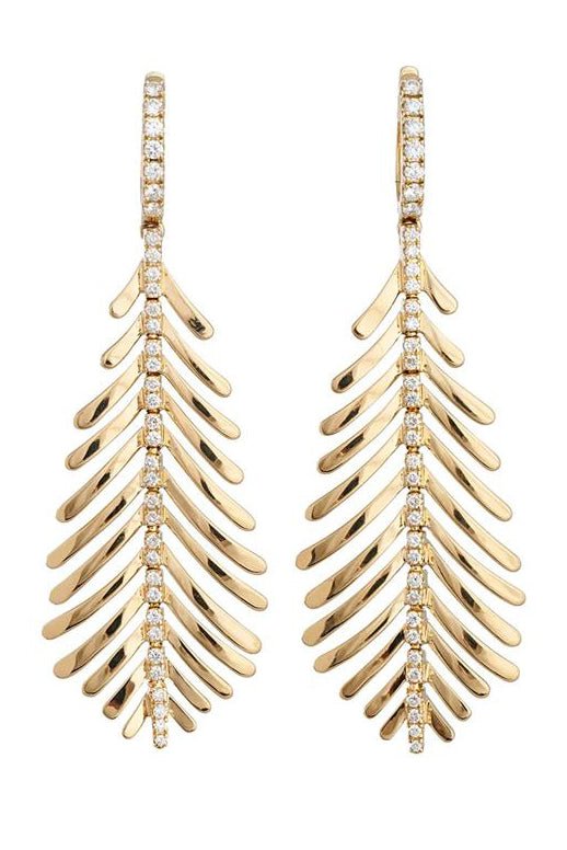 SIDNEY GARBER-Custom Diamond Spine Plume Earrings-YELLOW GOLD