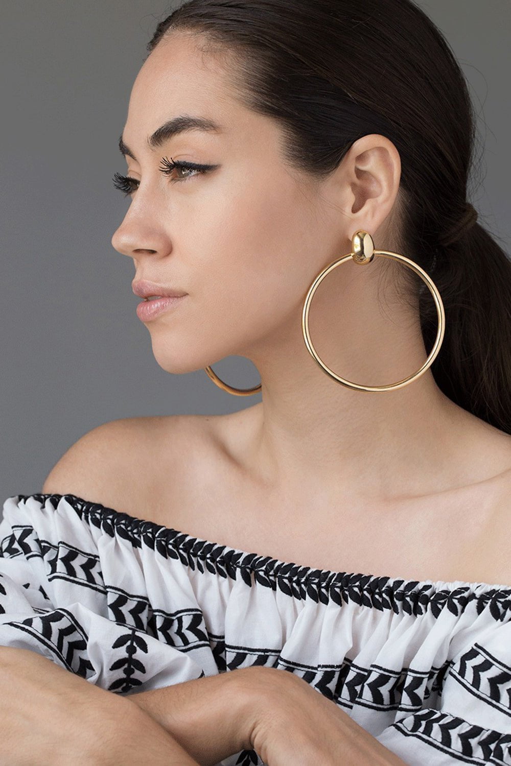 SIDNEY GARBER-Door Knocker Naples Hoop Earrings-YELLOW GOLD