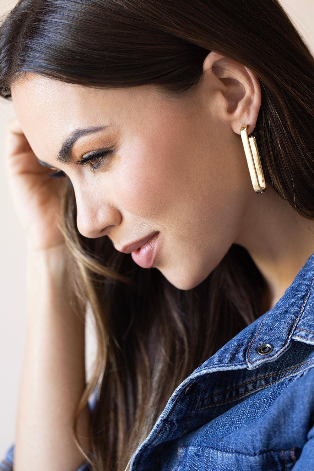 SIDNEY GARBER-Paperclip Hoop Earrings-YELLOW GOLD