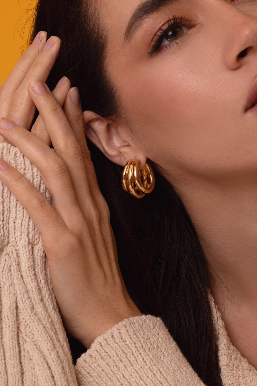 SIDNEY GARBER-Triple Hoop Earrings-YELLOW GOLD