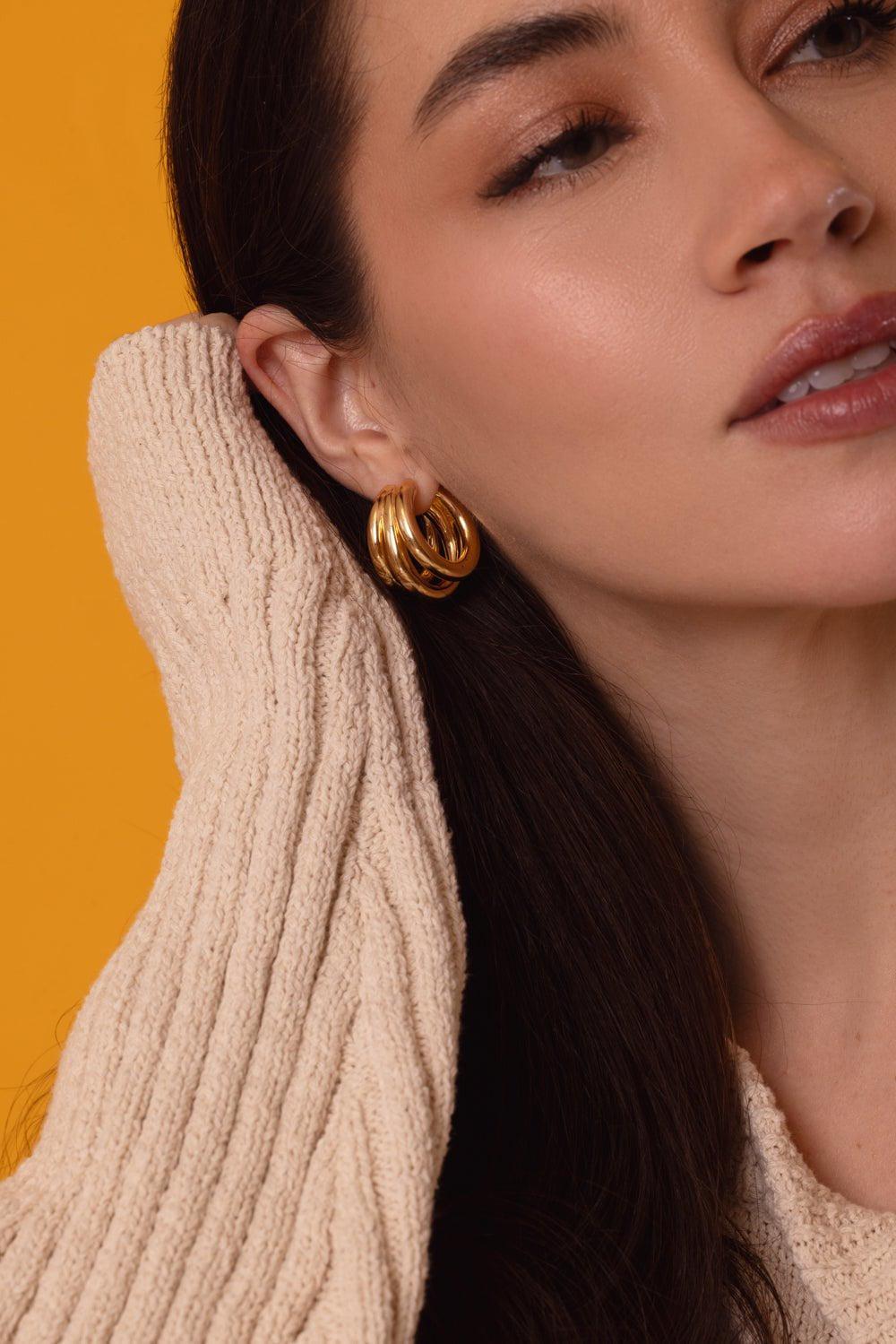 SIDNEY GARBER-Triple Hoop Earrings-YELLOW GOLD