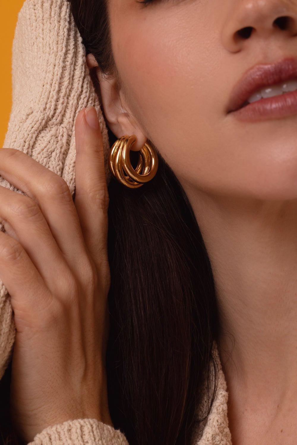 SIDNEY GARBER-Triple Hoop Earrings-YELLOW GOLD