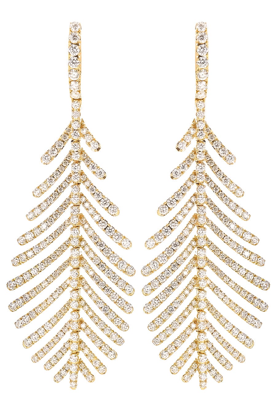 SIDNEY GARBER-Yellow Gold Pave Plume Earrings-YELLOW GOLD