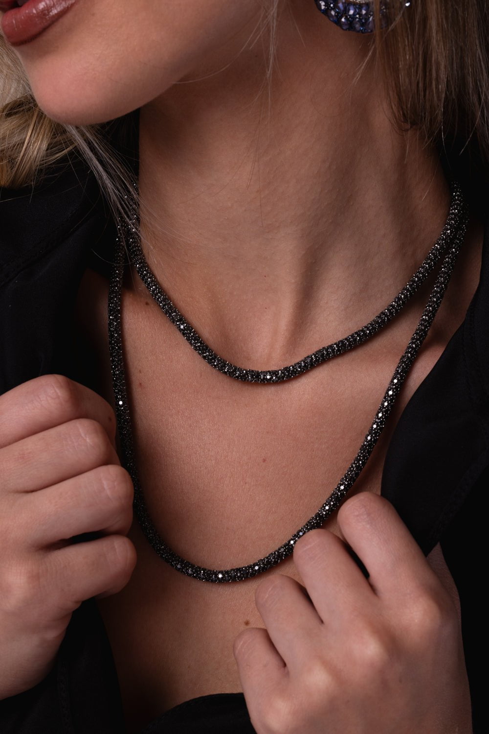 SIDNEY GARBER-Black Diamond Rope Necklace-BLACK GOLD
